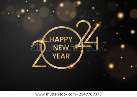 We wish you a Happy New Year 2024 shining sparkler firework gold and black greeting card Royalty-Free Stock Photo #2349789373
