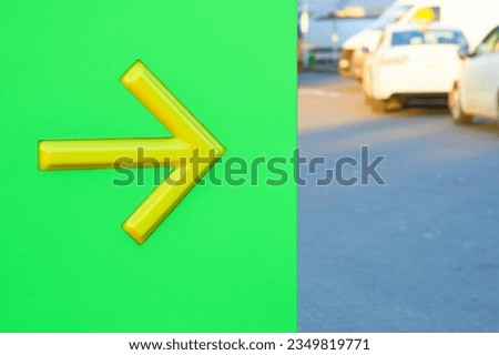Green pointer with yellow indicating the direction of a gas station, entry exit                               