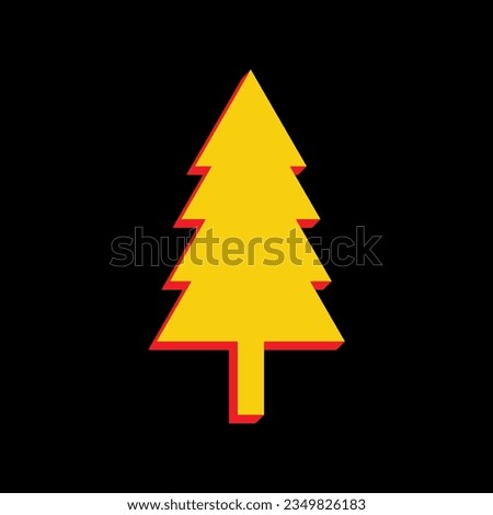 New year tree sign. 3D Extruded Yellow Icon with Red Sides a Black background. Illustration.