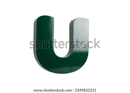 U metal  letter alphabet color green on white background without shadow