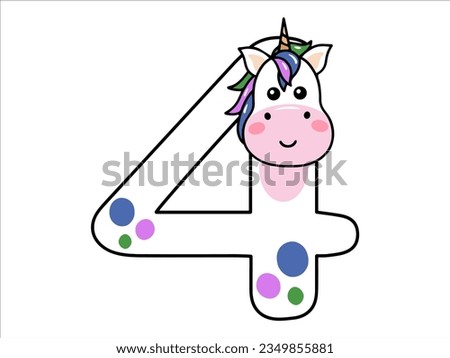Unicorn Alphabet Number 4 Illustration