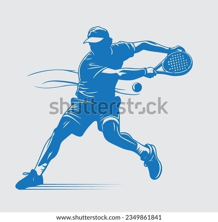 Male Tennis padel Player Icon Illustration. Paddle Sport Vector Graphic Symbol Clip Art. Sketch Black Sign young man is a padel tennis player jumps to the ball good looking for posts and poster video
