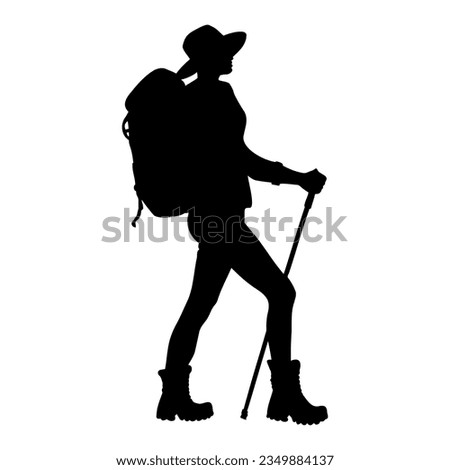 Woman Hiker silhouette. Vector illustration Royalty-Free Stock Photo #2349884137