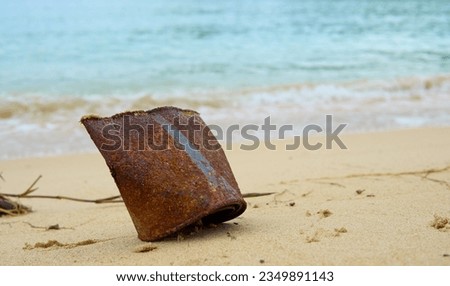 garbage pollution on beach stock photo