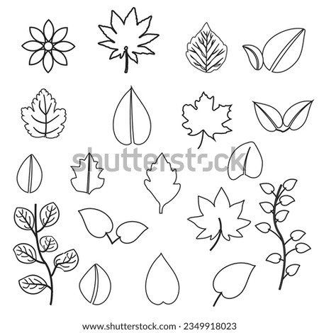 leaf lines icon set vector