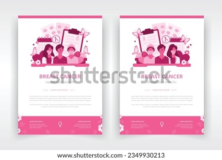 Poster, report cover, flyer or leaflet, book or magazine cover template which shows the contribution of healthcare professionals in women's health issues such as breast cancer