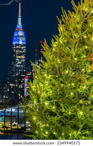 Christmas lights decoration on City background NYC Manhattan, copy space holiday backgrounds