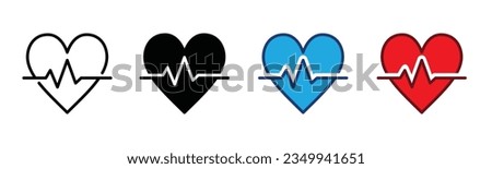 Heartbeat line and flat icons set. Heart rate, pulse, beating heart rate icon symbol on white background for medical care apps and websites. Vector illustration Royalty-Free Stock Photo #2349941651