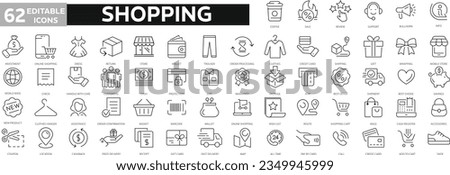 Shopping thin line icons set. Shopping, E-Commerce, Shop, Payment editable stroke icons collection. Online Shopping symbols set. Vector illustration Royalty-Free Stock Photo #2349945999