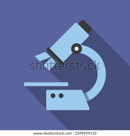 Microscope flat icon with long shadow. Simple Science icon pictogram vector illustration. School subject, Science, Chemistry, Biology, Microbiology, Laboratory concept. Logo design