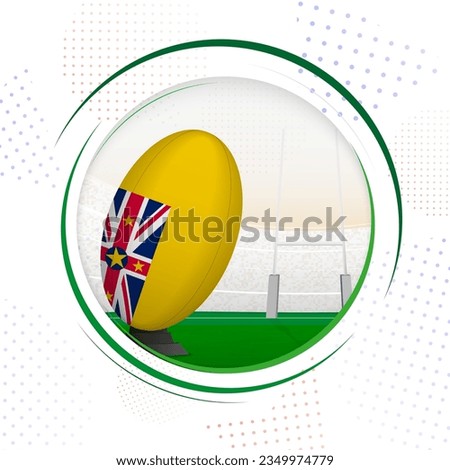 Flag of Niue on rugby ball. Round rugby icon with flag of Niue. Vector illustration.
