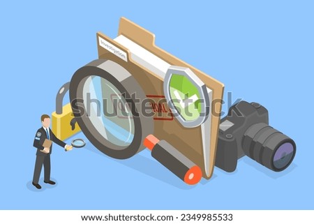 3D Isometric Flat Vector Conceptual Illustration of Investigation, Confidential Digital Data Royalty-Free Stock Photo #2349985533