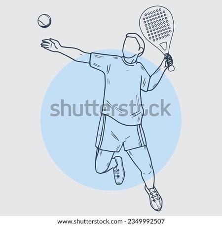 Outline Female Tennis padel Player Icon Illustration. Paddle Sport Vector Graphic Symbol Clip Art. Sketch Black Sign young Female is padel tennis player jump to the ball good looking for posts
