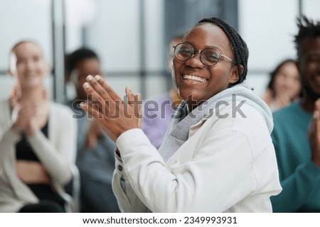 African american woman wearing casual clothes clapping and applauding happy and joyful Royalty-Free Stock Photo #2349993931
