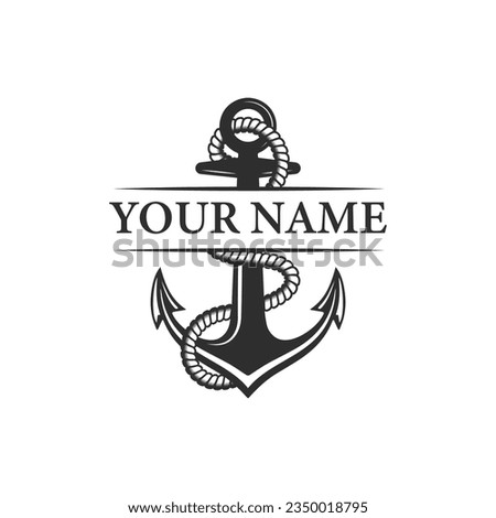 Anchor with rope logo, Anchor with rope vector black and white. Royalty-Free Stock Photo #2350018795