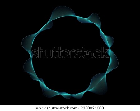 Wave circle line and curve pattern flowing in blue green smoke color isolated on black background. Vector graphic in the concept of music, technology, digital.