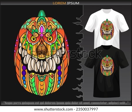 Colorful Pumpkin head mandala arts isolated on black and white t shirt.