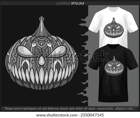 Monochrome Pumpkin mandala arts illustration isolated on black and white t shirt.