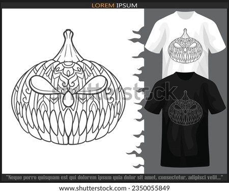Pumpkin head mandala arts isolated on black and white t shirt.