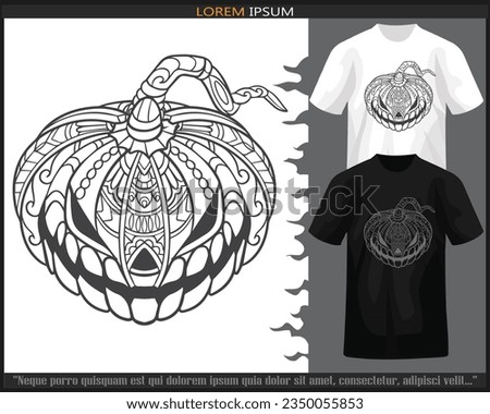 Pumpkin head mandala arts isolated on black and white t shirt.