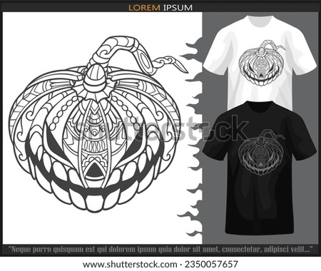 Pumpkin head mandala arts illustration isolated on black and white t shirt.