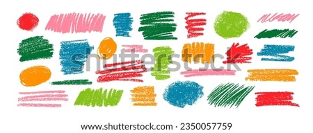 Colorful charcoal strokes, squiggle and shapes collection. Hand drawn vector abstract shapes and lines drawn with pencil or bright colored  charcoal. Circles, scribbles and smears. Royalty-Free Stock Photo #2350057759