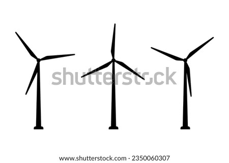 Silhouette of wind turbine, windmill. Concept of renewable, ecological, green energy, alternative power generation, eco friendly electricity resources. Vector illustration isolated on white background Royalty-Free Stock Photo #2350060307