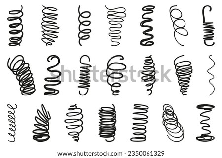 Spring coil collection. Set of black spiral springs, metallic coil and linear spirals. Spring, coil and absorber icon collection Royalty-Free Stock Photo #2350061329