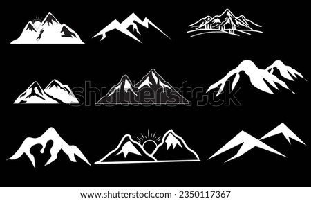 mountain vector, icon, logo. Set of rocky mountain silhouette. bundle vector. Design a illustrator vector of Mountain Silhouette Clip-art set.