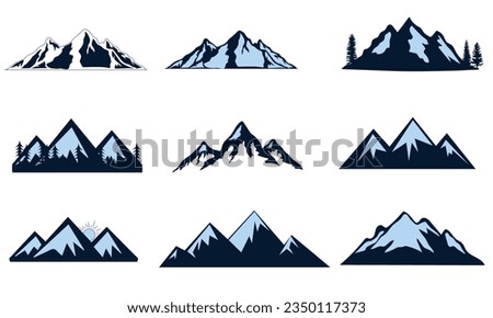 mountain vector, icon, logo. Set of rocky mountain silhouette. bundle vector. Design a illustrator vector of Mountain Silhouette Clip-art set.