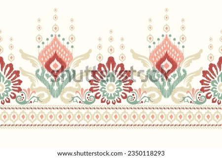 Ikat floral paisley embroidery on white background.Ikat ethnic oriental pattern traditional.Aztec style abstract vector illustration.design for texture,fabric,clothing,wrapping,decoration,sarong,scarf Royalty-Free Stock Photo #2350118293