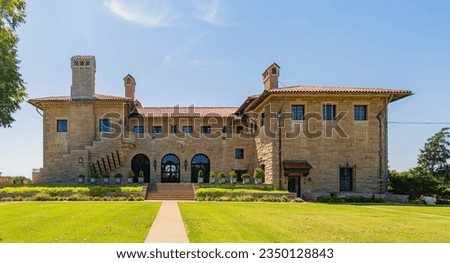 Sunny exterior view of the E. W. Marland Mansion at Oklahoma Royalty-Free Stock Photo #2350128843