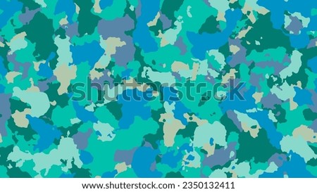 Camouflage fashion blue seamless pattern. Multicolor abstract army background. Military wallpaper. Urban city camo illustration for fabric, textile or prints - Vector