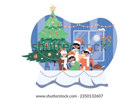 Christmas Dinner Party Illustration concept. A flat illustration isolated on white background
