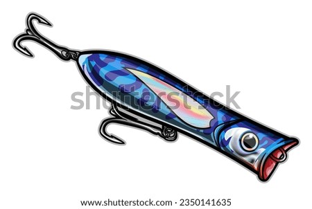 blue popper fishing lure vector, greeting cards advertising business company or brands, logo, mascot merchandise t-shirt, stickers and Label designs, poster.