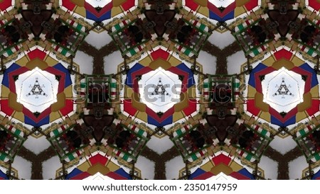 Decorative design background, symmetrical, geometric pattern shapes, graphic kaleidoscope, futuristic colors as well as abstract shapes