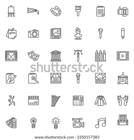 Art and design related line icons set. linear style symbols collection, outline signs pack. Art gallery vector graphics. Set includes icons as museum sculpture, entertainment, theater, music, cinema