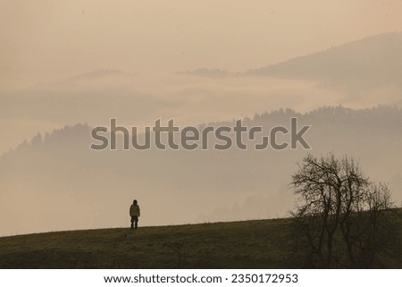 Foggy Morning in the Julian Alps, European Alps Radovljica, Slovenia Royalty-Free Stock Photo #2350172953