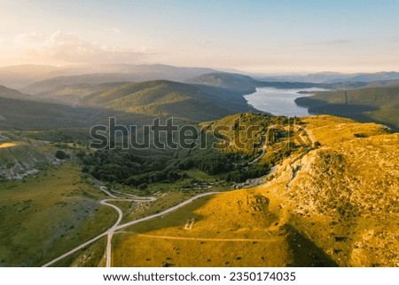 Sunset nature mountains around Mavrovo lake  north Macedonia