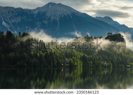 Lake Bled  Reflections in the Julian Alps, European Alps Bled, Radovljica Slovenia Royalty-Free Stock Photo #2350186123
