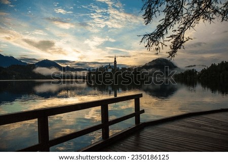 Lake Bled  Reflections in the Julian Alps, European Alps Bled, Radovljica Slovenia Royalty-Free Stock Photo #2350186125
