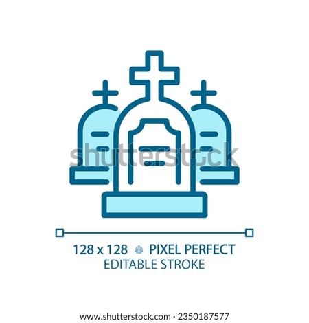 2D pixel perfect editable blue tombstone icons, isolated vector, building thin line illustration.