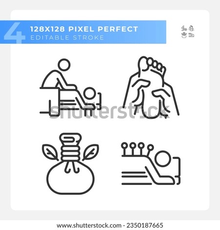 Pixel perfect black icons set representing wellness, editable thin line illustration.