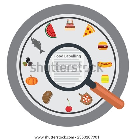 Magnifying glass on a label, food labelling concept