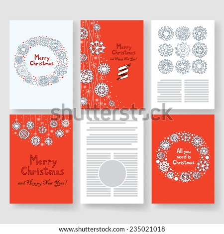 Christmas brochure design template with snowflakes.