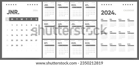 2024 Calendar. 12 Pages for Monthly Calendar Templates for 2024 Year. Clean and Simple Graphic Design ready to print. Wall  Planner Calendar Organizer 2024. Royalty-Free Stock Photo #2350212819