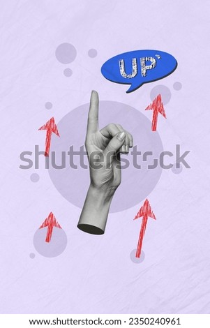 Motivational abstract poster image black white collage of human arm demonstrate way up forward to success isolated on drawing background