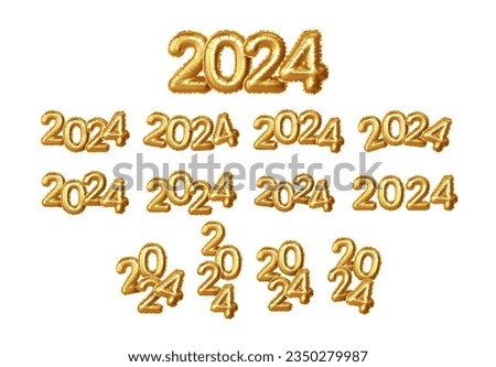 2023 3d Realistic Gold Foil Balloons set. Happy New Year 2023 greeting card. Vector illustration EPS10