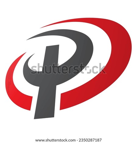 Red and Black Oval Shaped Letter P Icon on a White Background