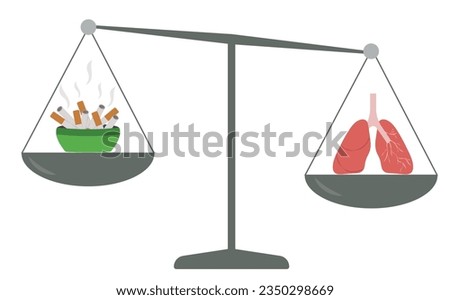 Balance on scales with healthy lungs and cigarettes. The choice between a healthy lifestyle and bad habits.The concept of choosing health and bad habits. vector illustration.